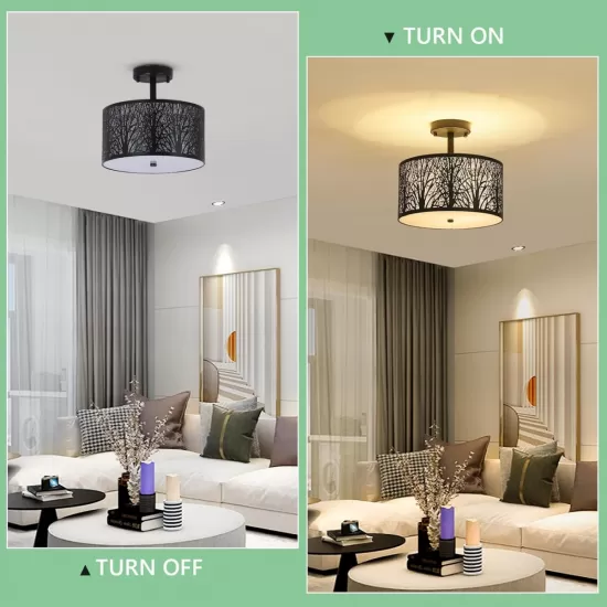3-Light Drum Light with Etched Pattern Shade 3-Light Drum Light with Etched Pattern Shade