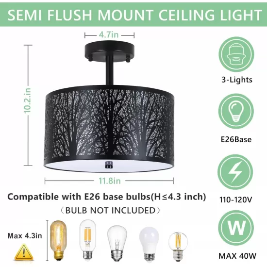 3-Light Drum Light with Etched Pattern Shade 3-Light Drum Light with Etched Pattern Shade