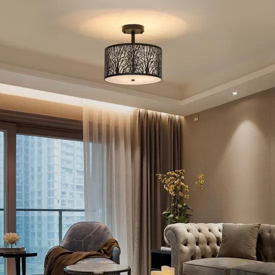 3-Light Drum Light with Etched Pattern Shade 3-Light Drum Light with Etched Pattern Shade