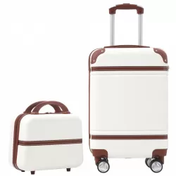 20 IN Hardside Luggage with Cosmetic Case , 2 Piece Lightweight Suitcase Set with Spinner Wheels, Carry on Vintage Luggage,White 20 IN Hardside Luggage with Cosmetic Case , 2 Piece Lightweight Suitcase Set with Spinner Wheels, Carry on Vintage Luggage,White