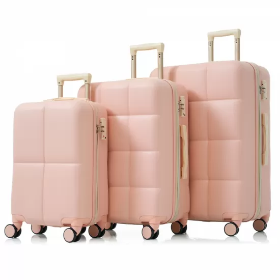 Luggage Set of 3, 20-inch with USB Port, Airline Certified Carry-on Luggage with Cup Holder, ABS Hard Shell Luggage with Spinner Wheels, pink Luggage Set of 3, 20-inch with USB Port, Airline Certified Carry-on Luggage with Cup Holder, ABS Hard Shell Luggage with Spinner Wheels, pink