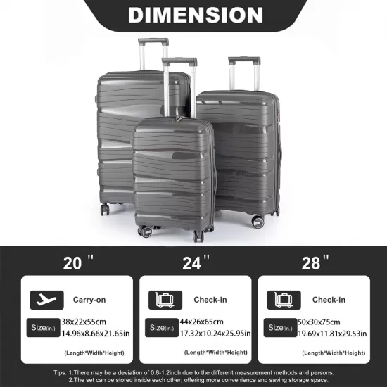 Hardshell Suitcase Spinner Wheels PP Luggage Sets Lightweight Durable Suitcase with TSA Lock,3-Piece Set (20/24/28)Dark Gray2302 Hardshell Suitcase Spinner Wheels PP Luggage Sets Lightweight Durable Suitcase with TSA Lock,3-Piece Set (20/24/28)Dark Gray2302