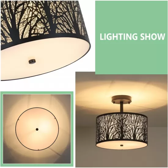 3-Light Drum Light with Etched Pattern Shade 3-Light Drum Light with Etched Pattern Shade