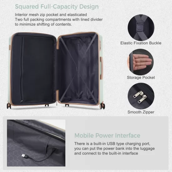Luggage Sets 3 Piece Suitcase Set 20/24/28 with USB Port,Carry on Luggage Airline Approved,PP Lightweight Suitcase with Spinner Wheels,grey green and golden Luggage Sets 3 Piece Suitcase Set 20/24/28 with USB Port,Carry on Luggage Airline Approved,PP Lightweight Suitcase with Spinner Wheels,grey green and golden