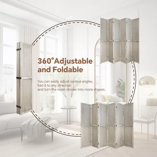 6 Panel Room Divider, 5.6Ft Pegboard Display Wooden Room Divider Folding Privacy Screen Room Divider Freestanding Peg Board Display for Trade Show Craft Show Home Wall Organizer, Natural Wood 6 Panel Room Divider, 5.6Ft Pegboard Display Wooden Room Divider Folding Privacy Screen Room Divider Freestanding Peg Board Display for Trade Show Craft Show Home Wall Organizer, Natural Wood