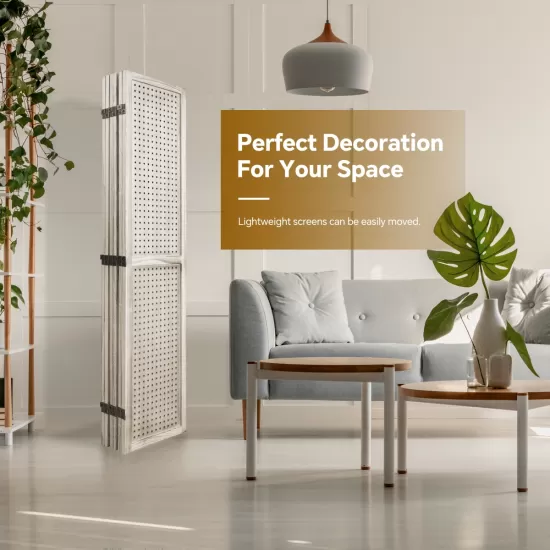 6 Panel Room Divider, 5.6Ft Pegboard Display Wooden Room Divider Folding Privacy Screen Room Divider Freestanding Peg Board Display for Trade Show Craft Show Home Wall Organizer, Natural Wood 6 Panel Room Divider, 5.6Ft Pegboard Display Wooden Room Divider Folding Privacy Screen Room Divider Freestanding Peg Board Display for Trade Show Craft Show Home Wall Organizer, Natural Wood
