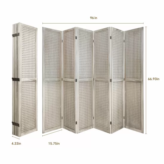 6 Panel Room Divider, 5.6Ft Pegboard Display Wooden Room Divider Folding Privacy Screen Room Divider Freestanding Peg Board Display for Trade Show Craft Show Home Wall Organizer, Natural Wood 6 Panel Room Divider, 5.6Ft Pegboard Display Wooden Room Divider Folding Privacy Screen Room Divider Freestanding Peg Board Display for Trade Show Craft Show Home Wall Organizer, Natural Wood