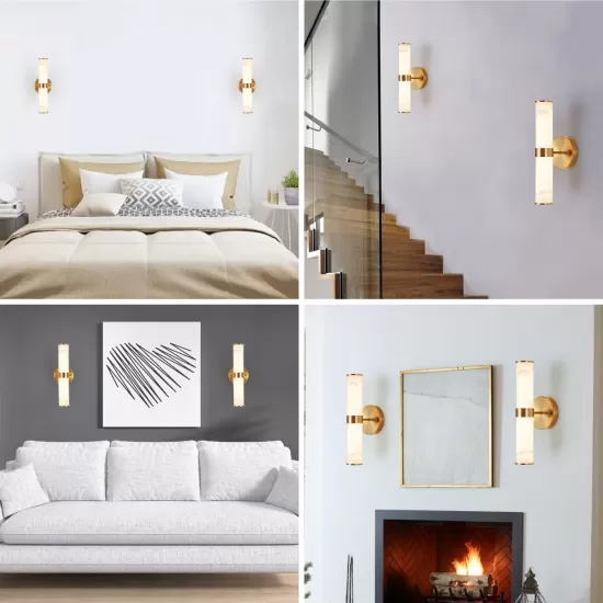 Golden and Elegant Resin Wall Sconce,Set of 2,Modern Vertical Light Fixture for Bathrooms, Hallways, and Bedrooms (Only Inoor) Golden and Elegant Resin Wall Sconce,Set of 2,Modern Vertical Light Fixture for Bathrooms, Hallways, and Bedrooms (Only Inoor)