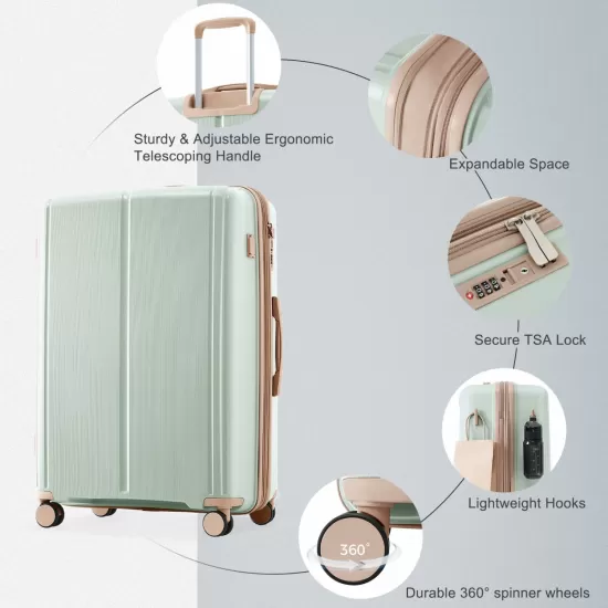 Luggage Sets 3 Piece Suitcase Set 20/24/28 with USB Port,Carry on Luggage Airline Approved,PP Lightweight Suitcase with Spinner Wheels,grey green and golden Luggage Sets 3 Piece Suitcase Set 20/24/28 with USB Port,Carry on Luggage Airline Approved,PP Lightweight Suitcase with Spinner Wheels,grey green and golden