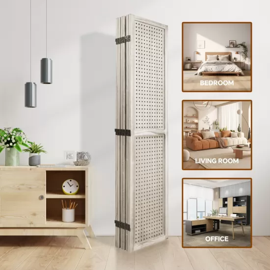6 Panel Room Divider, 5.6Ft Pegboard Display Wooden Room Divider Folding Privacy Screen Room Divider Freestanding Peg Board Display for Trade Show Craft Show Home Wall Organizer, Natural Wood 6 Panel Room Divider, 5.6Ft Pegboard Display Wooden Room Divider Folding Privacy Screen Room Divider Freestanding Peg Board Display for Trade Show Craft Show Home Wall Organizer, Natural Wood