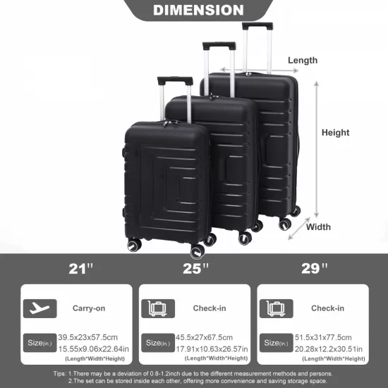 Hardshell Suitcase Spinner Wheels PP Luggage Sets Lightweight Durable Suitcase with TSA Lock,3-Piece Set (21/25/29)2305BLACK Hardshell Suitcase Spinner Wheels PP Luggage Sets Lightweight Durable Suitcase with TSA Lock,3-Piece Set (21/25/29)2305BLACK