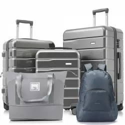5 Piece Luggage Set with Expandable Duffel Bag & Foldable Backpack – 20 Inch/24 Inch/28 Inch Suitcases with 360° Spinner Wheels, TSA Lock, grey 5 Piece Luggage Set with Expandable Duffel Bag & Foldable Backpack – 20 Inch/24 Inch/28 Inch Suitcases with 360° Spinner Wheels, TSA Lock, grey