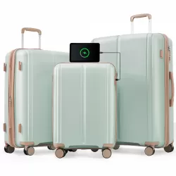 Luggage Sets 3 Piece Suitcase Set 20/24/28 with USB Port,Carry on Luggage Airline Approved,PP Lightweight Suitcase with Spinner Wheels,grey green and golden Luggage Sets 3 Piece Suitcase Set 20/24/28 with USB Port,Carry on Luggage Airline Approved,PP Lightweight Suitcase with Spinner Wheels,grey green and golden