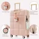Luggage Set of 3, 20-inch with USB Port, Airline Certified Carry-on Luggage with Cup Holder, ABS Hard Shell Luggage with Spinner Wheels, pink Luggage Set of 3, 20-inch with USB Port, Airline Certified Carry-on Luggage with Cup Holder, ABS Hard Shell Luggage with Spinner Wheels, pink