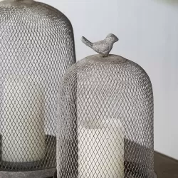 Set of 2 Ophira Sparrow Antique Gray Mesh Candle Holders, L: D8.5x13 Inch  S: D7x10 Inch