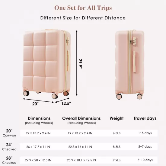 Luggage Set of 3, 20-inch with USB Port, Airline Certified Carry-on Luggage with Cup Holder, ABS Hard Shell Luggage with Spinner Wheels, pink Luggage Set of 3, 20-inch with USB Port, Airline Certified Carry-on Luggage with Cup Holder, ABS Hard Shell Luggage with Spinner Wheels, pink