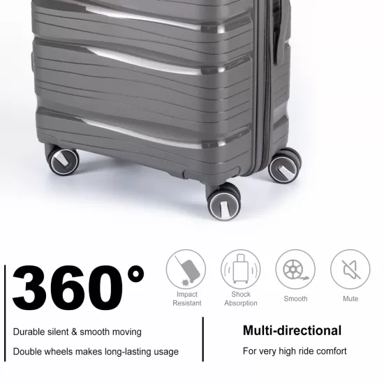 Hardshell Suitcase Spinner Wheels PP Luggage Sets Lightweight Durable Suitcase with TSA Lock,3-Piece Set (20/24/28)Dark Gray2302 Hardshell Suitcase Spinner Wheels PP Luggage Sets Lightweight Durable Suitcase with TSA Lock,3-Piece Set (20/24/28)Dark Gray2302