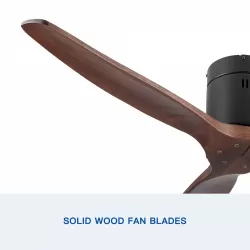 52 Inch YUHAO Farmhouse Rustic Ceiling Fan without Light - Matte Black with Solid Wood Blade