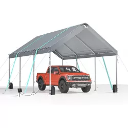 12*20 Heavy Duty Carport Canopy - Extra Large Portable Car Tent Garage with Adjustable Peak Height from 9.5ft to 11ft,Metal Roof &Side Walls for Car, SUV,Boats&Truck Party Tent Shelter Logic Storage 12*20 Heavy Duty Carport Canopy - Extra Large Portable Car Tent Garage with Adjustable Peak Height from 9.5ft to 11ft,Metal Roof &Side Walls for Car, SUV,Boats&Truck Party Tent Shelter Logic Storage