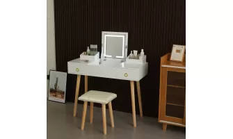  
Enhance Your Beauty Routine with the Vanity Desk Set Featuring LED Lighted Mirror & Power Outlet