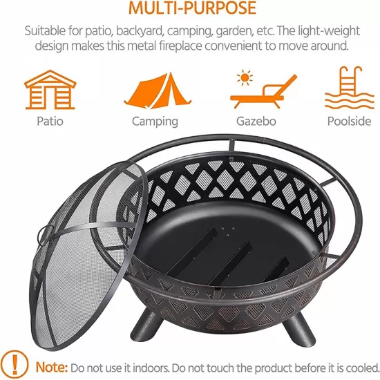 Fire Pit 36in Outdoor Wood Burning Fire Pits Wood Large Fire Bowl for Outside BBQ Bonfire Patio with Mesh Spark Screen, Poker and Rain Cover Fire Pit 36in Outdoor Wood Burning Fire Pits Wood Large Fire Bowl for Outside BBQ Bonfire Patio with Mesh Spark Screen, Poker and Rain Cover