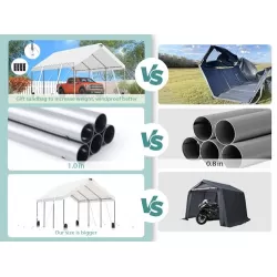 Sannwsg 10 * 20 Heavy Duty Carport Canopy - Extra Large Portable Car Tent Garage with Adjustable Peak Height from 9.5ft to 11ft,Removable Roof &Side Walls for Car, SUV,Boats