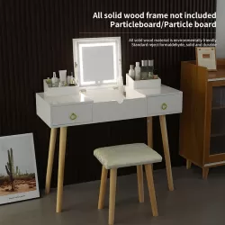 Vanity Desk Set with LED Lighted Mirror & Power Outlet, Flip Top Makeup Vanity Table with Drawers & Cabinet, for Bedroom, Bathroom, Vanity Desk Set with LED Lighted Mirror & Power Outlet, Flip Top Makeup Vanity Table with Drawers & Cabinet, for Bedroom, Bathroom,