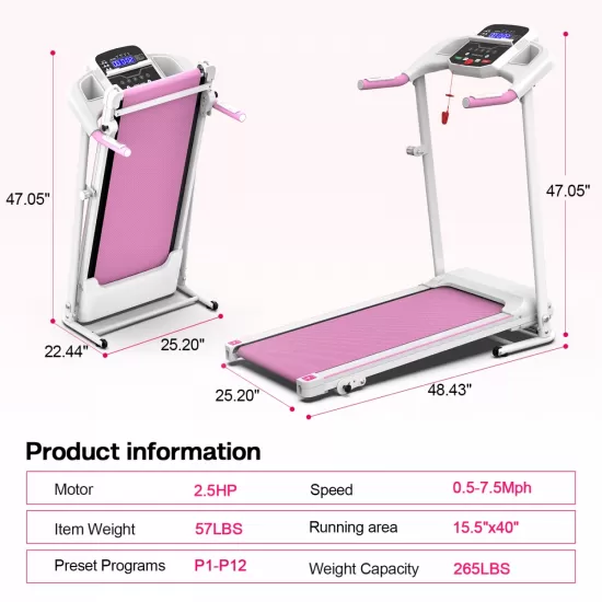 Foldable Treadmill 2.5HP Electric Folding Treadmill Running Walking Machine for Home Gym, Max 265 LBS Weight Capacity Foldable Treadmill 2.5HP Electric Folding Treadmill Running Walking Machine for Home Gym, Max 265 LBS Weight Capacity