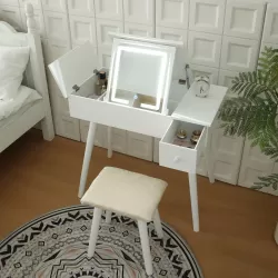 Vanity Desk Set with LED Lighted Mirror & Power Outlet, Flip Top Makeup Vanity Table with Drawers & Cabinet, for Bedroom, Bathroom, Vanity Desk Set with LED Lighted Mirror & Power Outlet, Flip Top Makeup Vanity Table with Drawers & Cabinet, for Bedroom, Bathroom,