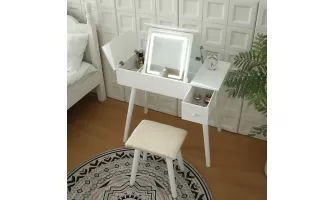 

Enhance Your Beauty Routine with the Vanity Desk Set Featuring LED Lighted Mirror & Power Outlet