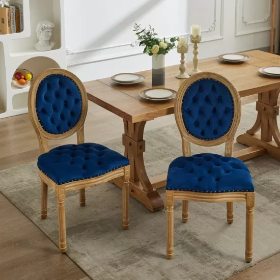 French Style Solid Wood Frame Antique Painting,Hand-pulled buckle decoration Velvet artificial leather Dining Chair with Nailhead Trim ,Wood Legs,Steel Spring inner,Set of 2,Blue,SW1739BL French Style Solid Wood Frame Antique Painting,Hand-pulled buckle decoration Velvet artificial leather Dining Chair with Nailhead Trim ,Wood Legs,Steel Spring inner,Set of 2,Blue,SW1739BL