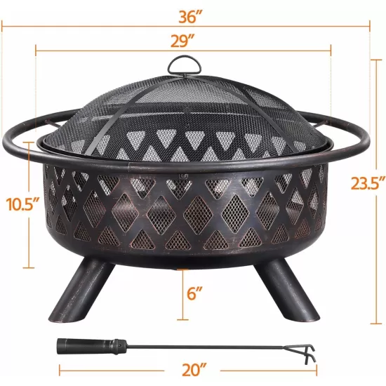 Fire Pit 36in Outdoor Wood Burning Fire Pits Wood Large Fire Bowl for Outside BBQ Bonfire Patio with Mesh Spark Screen, Poker and Rain Cover Fire Pit 36in Outdoor Wood Burning Fire Pits Wood Large Fire Bowl for Outside BBQ Bonfire Patio with Mesh Spark Screen, Poker and Rain Cover