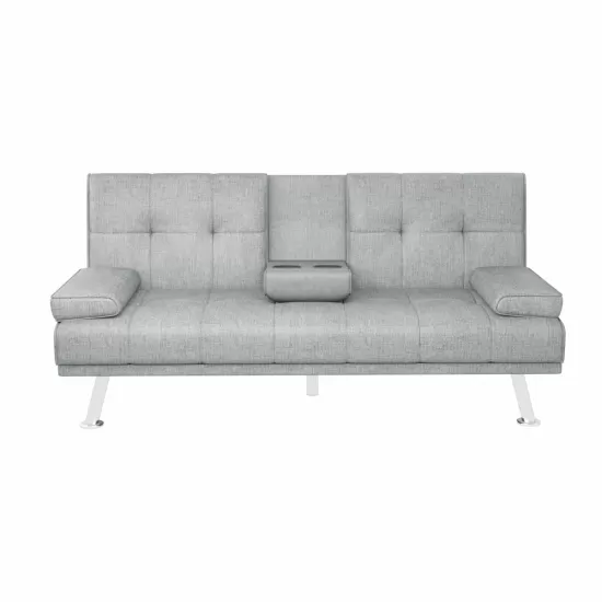 LIGHT GREY FOLDABLE SOFA BED WITH CUP HOLDER LIGHT GREY FOLDABLE SOFA BED WITH CUP HOLDER