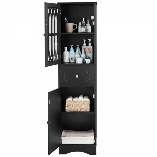 Tall Bathroom Cabinet, Freestanding Storage Cabinet with Drawer and Doors, MDF Board, Acrylic Door, Adjustable Shelf, Black Tall Bathroom Cabinet, Freestanding Storage Cabinet with Drawer and Doors, MDF Board, Acrylic Door, Adjustable Shelf, Black