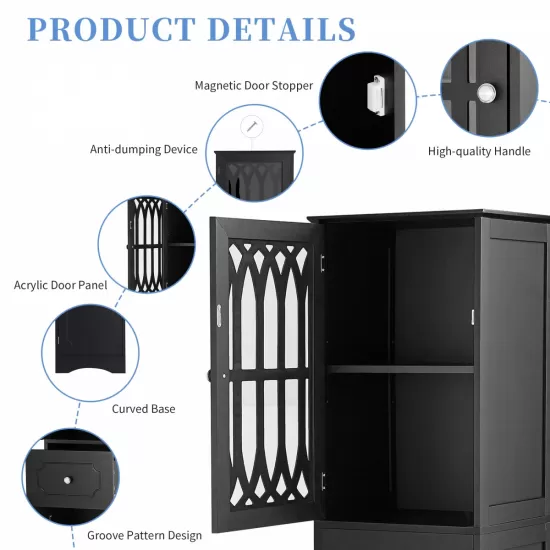 Tall Bathroom Cabinet, Freestanding Storage Cabinet with Drawer and Doors, MDF Board, Acrylic Door, Adjustable Shelf, Black Tall Bathroom Cabinet, Freestanding Storage Cabinet with Drawer and Doors, MDF Board, Acrylic Door, Adjustable Shelf, Black