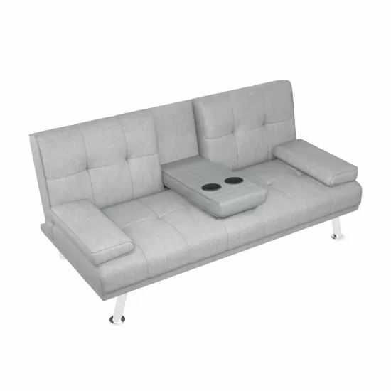 LIGHT GREY FOLDABLE SOFA BED WITH CUP HOLDER LIGHT GREY FOLDABLE SOFA BED WITH CUP HOLDER