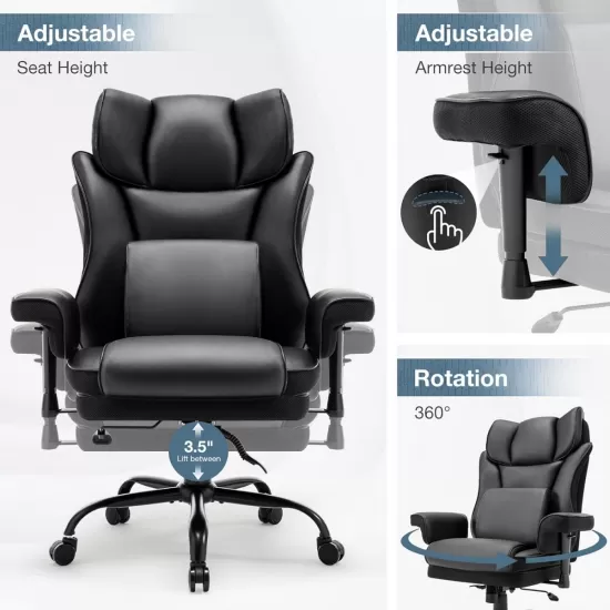 High Back Office Chair, 400lbs Rocking Desk Chair, Ergonomic Executive Office Chair with Adjustable Padded Armrest and Massage Lumbar Support, Adjustable Height Chair (Black) High Back Office Chair, 400lbs Rocking Desk Chair, Ergonomic Executive Office Chair with Adjustable Padded Armrest and Massage Lumbar Support, Adjustable Height Chair (Black)