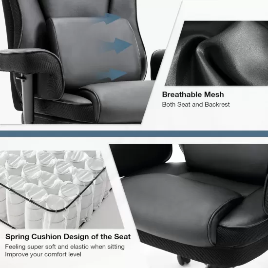 High Back Office Chair, 400lbs Rocking Desk Chair, Ergonomic Executive Office Chair with Adjustable Padded Armrest and Massage Lumbar Support, Adjustable Height Chair (Black) High Back Office Chair, 400lbs Rocking Desk Chair, Ergonomic Executive Office Chair with Adjustable Padded Armrest and Massage Lumbar Support, Adjustable Height Chair (Black)
