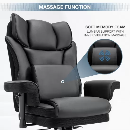 High Back Office Chair, 400lbs Rocking Desk Chair, Ergonomic Executive Office Chair with Adjustable Padded Armrest and Massage Lumbar Support, Adjustable Height Chair (Black) High Back Office Chair, 400lbs Rocking Desk Chair, Ergonomic Executive Office Chair with Adjustable Padded Armrest and Massage Lumbar Support, Adjustable Height Chair (Black)