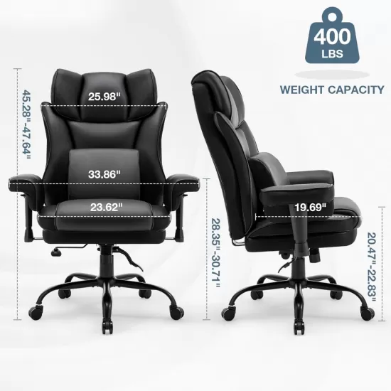 High Back Office Chair, 400lbs Rocking Desk Chair, Ergonomic Executive Office Chair with Adjustable Padded Armrest and Massage Lumbar Support, Adjustable Height Chair (Black) High Back Office Chair, 400lbs Rocking Desk Chair, Ergonomic Executive Office Chair with Adjustable Padded Armrest and Massage Lumbar Support, Adjustable Height Chair (Black)