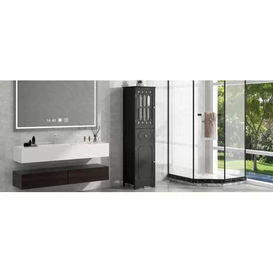 Tall Bathroom Cabinet, Freestanding Storage Cabinet with Drawer and Doors, MDF Board, Acrylic Door, Adjustable Shelf, Black Tall Bathroom Cabinet, Freestanding Storage Cabinet with Drawer and Doors, MDF Board, Acrylic Door, Adjustable Shelf, Black