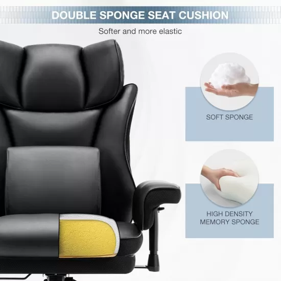 High Back Office Chair, 400lbs Rocking Desk Chair, Ergonomic Executive Office Chair with Adjustable Padded Armrest and Massage Lumbar Support, Adjustable Height Chair (Black) High Back Office Chair, 400lbs Rocking Desk Chair, Ergonomic Executive Office Chair with Adjustable Padded Armrest and Massage Lumbar Support, Adjustable Height Chair (Black)
