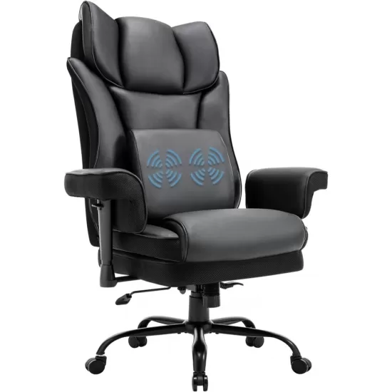 High Back Office Chair, 400lbs Rocking Desk Chair, Ergonomic Executive Office Chair with Adjustable Padded Armrest and Massage Lumbar Support, Adjustable Height Chair (Black) High Back Office Chair, 400lbs Rocking Desk Chair, Ergonomic Executive Office Chair with Adjustable Padded Armrest and Massage Lumbar Support, Adjustable Height Chair (Black)