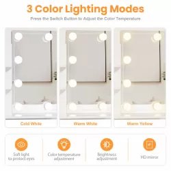 Vanity Desk Set Stool & Dressing Table with LED Lighting Mirror Drawer and Compartments Modern Wood Cosmetic Table Chest of Drawers White Color Vanity Desk Set Stool & Dressing Table with LED Lighting Mirror Drawer and Compartments Modern Wood Cosmetic Table Chest of Drawers White Color