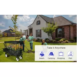 YSSOA Heavy Duty Folding Portable Hand Cart with Removable Canopy, 8'' Wheels, Adjustable Handles and Double Fabric for Shopping, Picnic, Beach, Camping