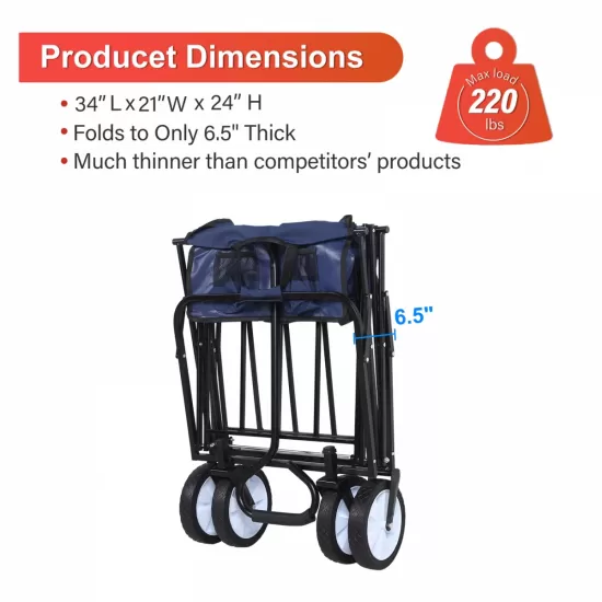 YSSOA Rolling Collapsible Garden Cart Camping Wagon, with 360 Degree Swivel Wheels & Adjustable Handle, 220lbs Weight Capacity,Blue YSSOA Rolling Collapsible Garden Cart Camping Wagon, with 360 Degree Swivel Wheels & Adjustable Handle, 220lbs Weight Capacity,Blue