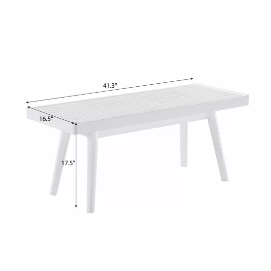 Larwich Solid Wood Slatted Bench, 41.30-Inch Long, White Larwich Solid Wood Slatted Bench, 41.30-Inch Long, White