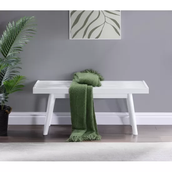 Larwich Solid Wood Slatted Bench, 41.30-Inch Long, White Larwich Solid Wood Slatted Bench, 41.30-Inch Long, White