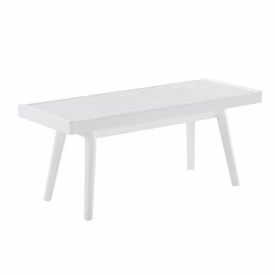 Larwich Solid Wood Slatted Bench, 41.30-Inch Long, White Larwich Solid Wood Slatted Bench, 41.30-Inch Long, White