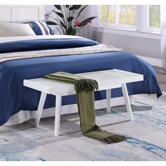 Larwich Solid Wood Slatted Bench, 41.30-Inch Long, White Larwich Solid Wood Slatted Bench, 41.30-Inch Long, White